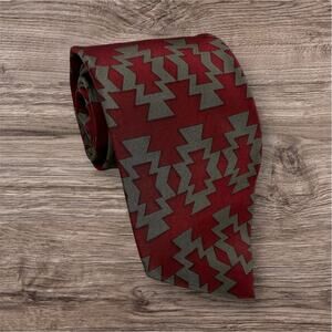 Zigzag Patterned Red and Gray Men's Tie